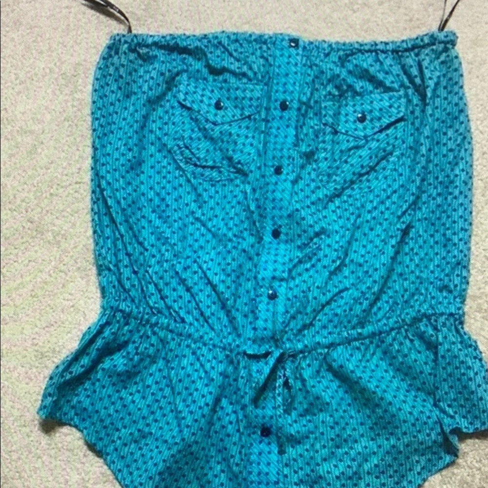 Blue Strapless Peplum Top